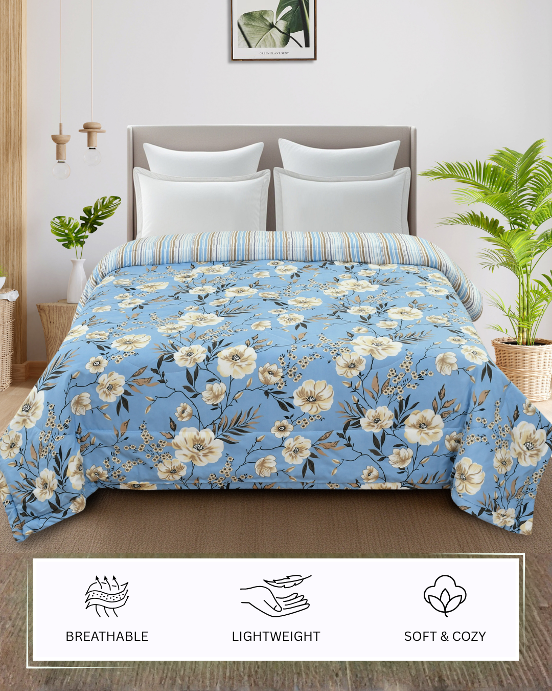 Furnofy 220 GSM Premium King Size Reversible Comforter/Quilt (220x224 cm) - Microfiber, Pack of 1