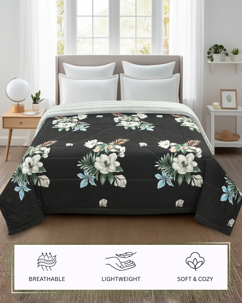 Furnofy 220 GSM Premium King Size Reversible Comforter/Quilt (220x224 cm) - Microfiber, Pack of 1