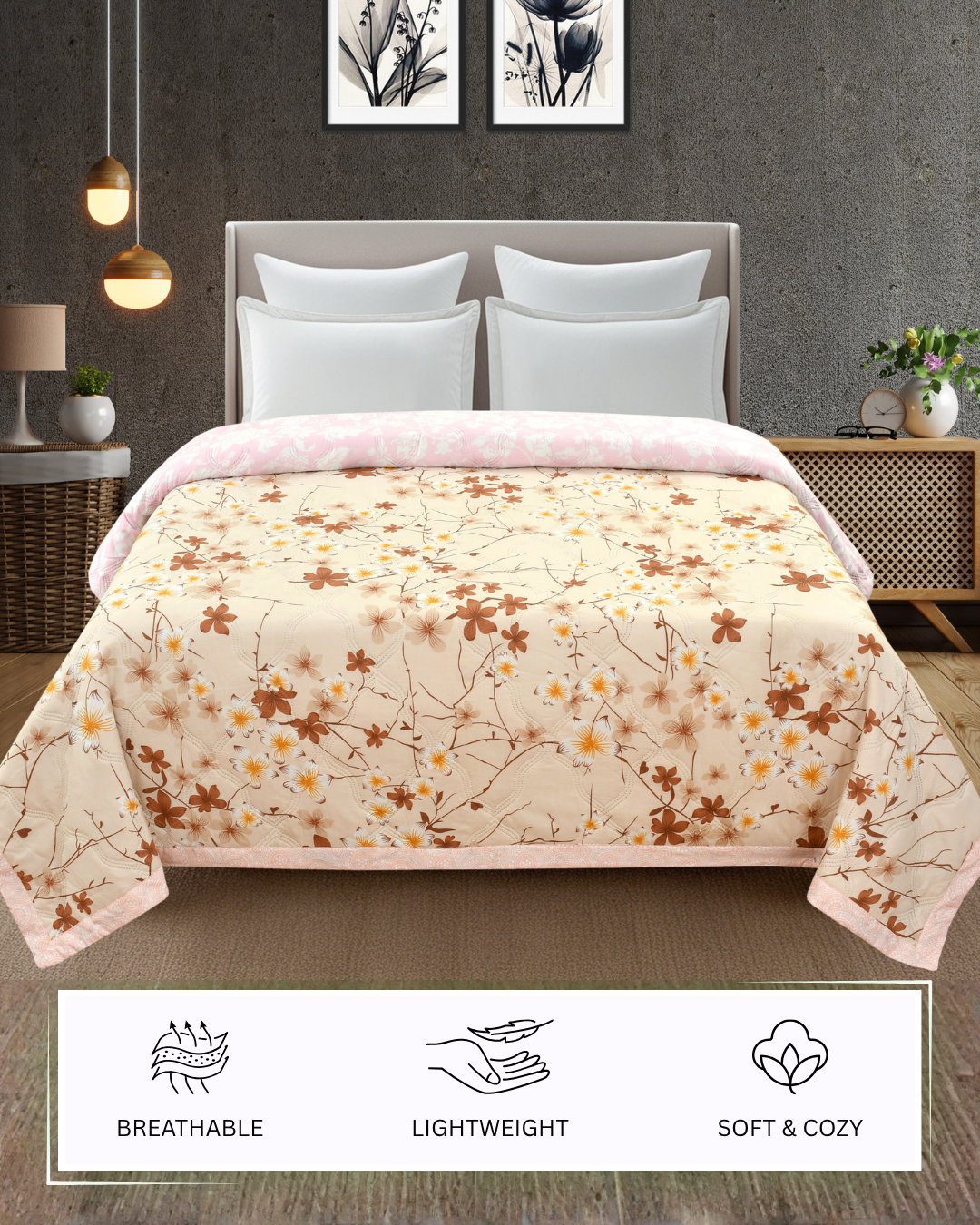 Furnofy 200 GSM Premium King Size Reversible Comforter/Quilt (220x224 cm) - Microfiber, Pack of 1
