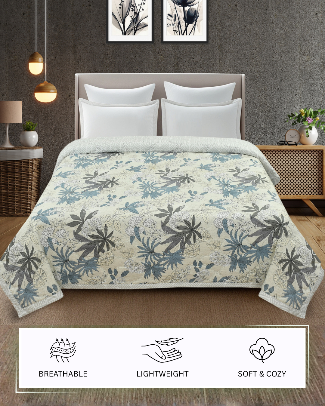 Furnofy 200 GSM Premium King Size Reversible Comforter/Quilt (220x224 cm) - Microfiber, Pack of 1