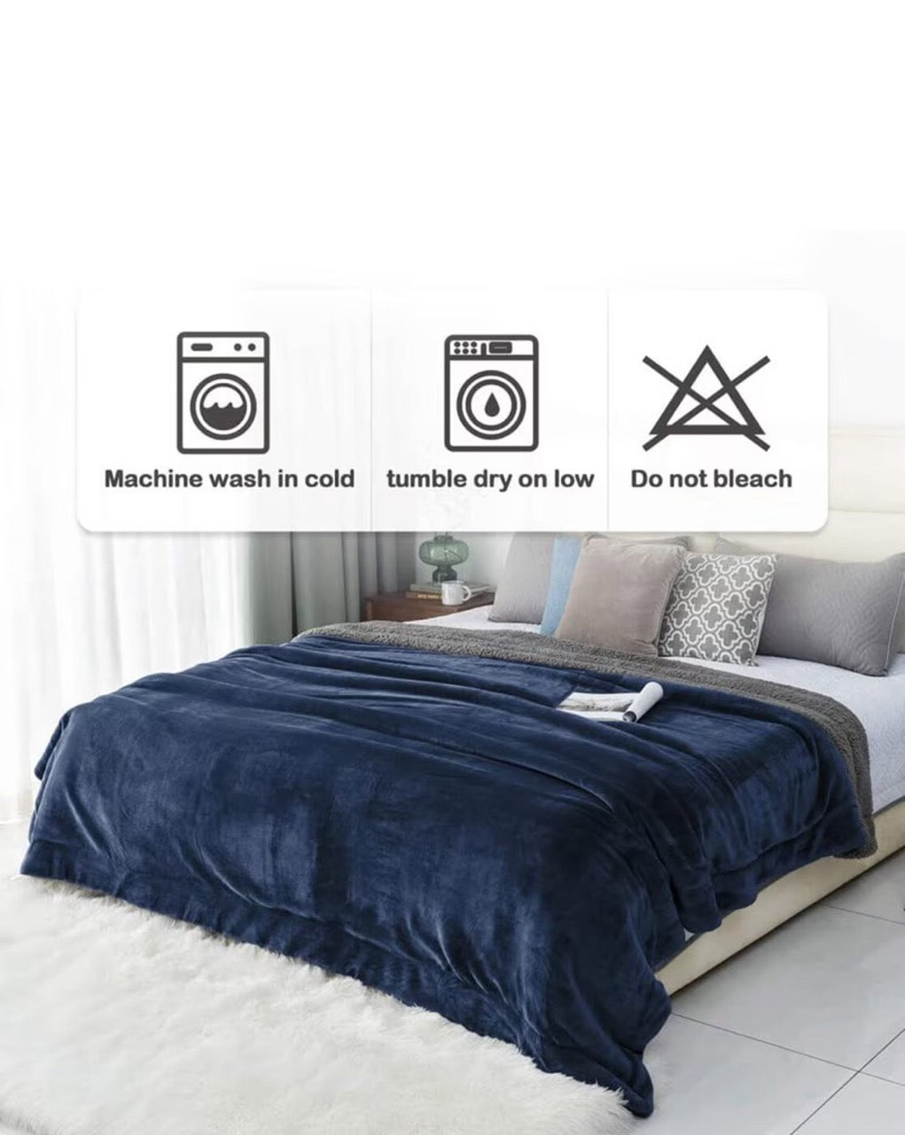 Furnofy Premium Soft Sherpa Warm Blankets (85x90 Inches) - Jade Blue