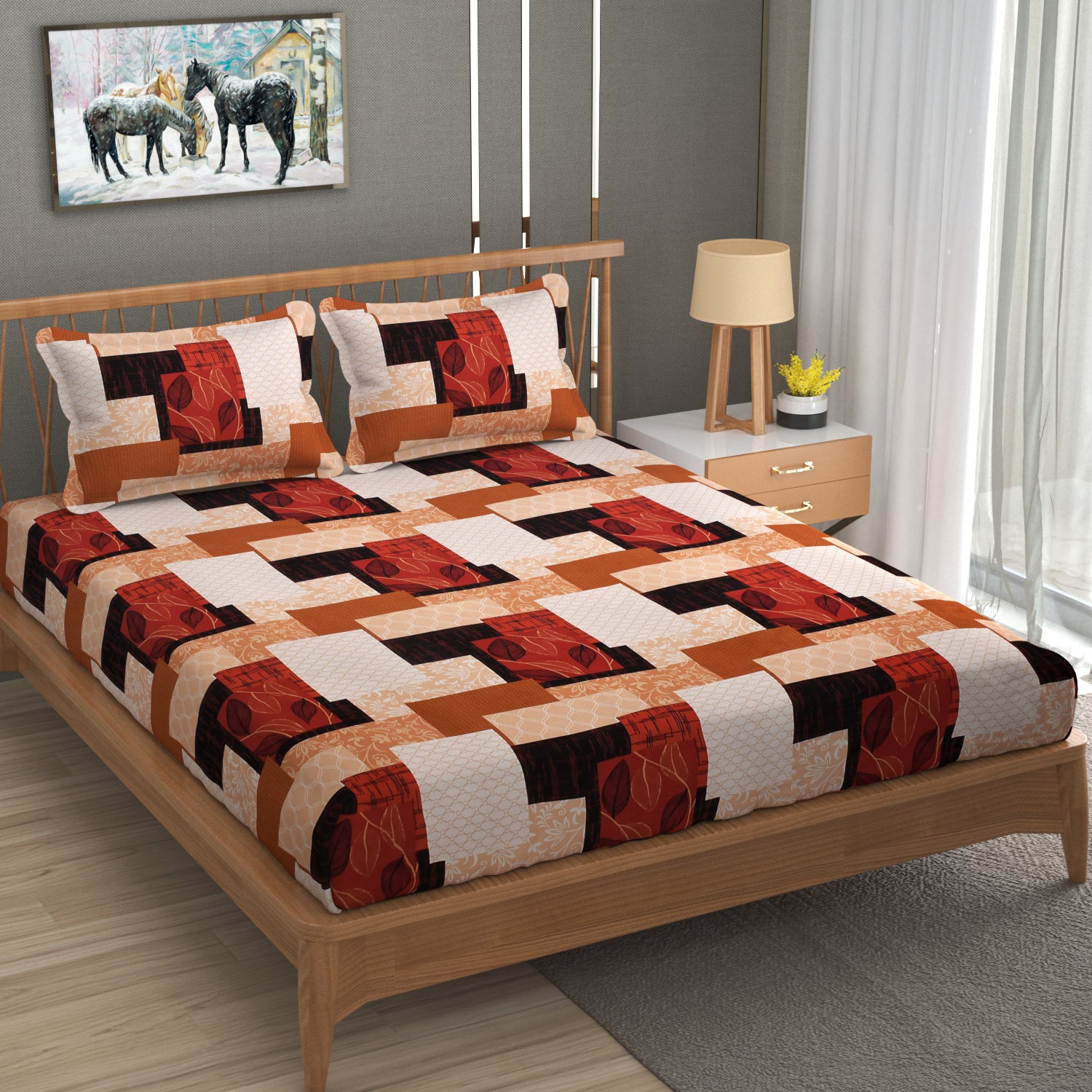 Furnofy Super Premium Printed King Bedsheet (108x108 Inches) with 2 Pillow Covers (Gift Set) - Flat, Multicolor