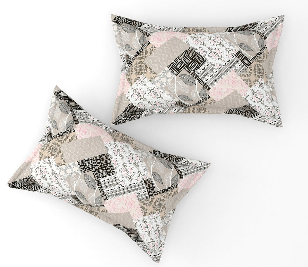 Furnofy Premium Printed Double Bedsheet (90x100 Inches) with 2 Pillow Covers (Flat, Geometric) - Pink & Grey