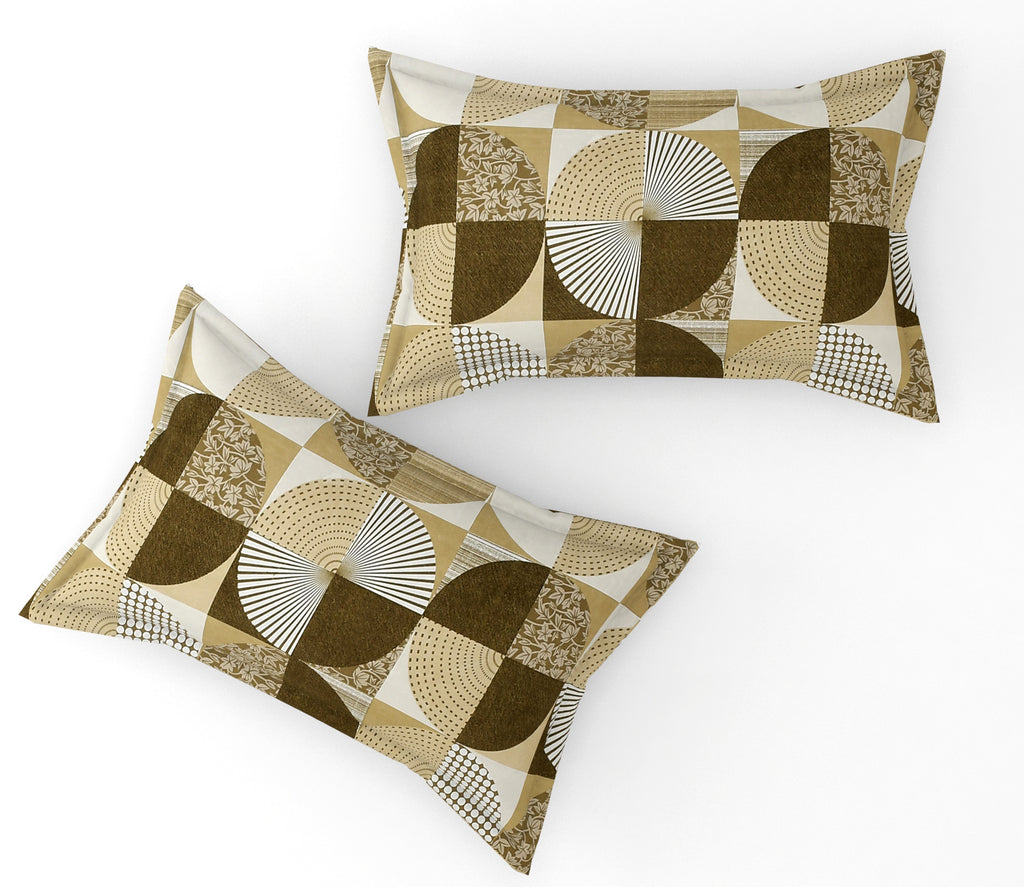 Furnofy Premium Printed Double Bedsheet (90x100 Inches) with 2 Pillow Covers (Flat, Geometric) - Mustard and Whited