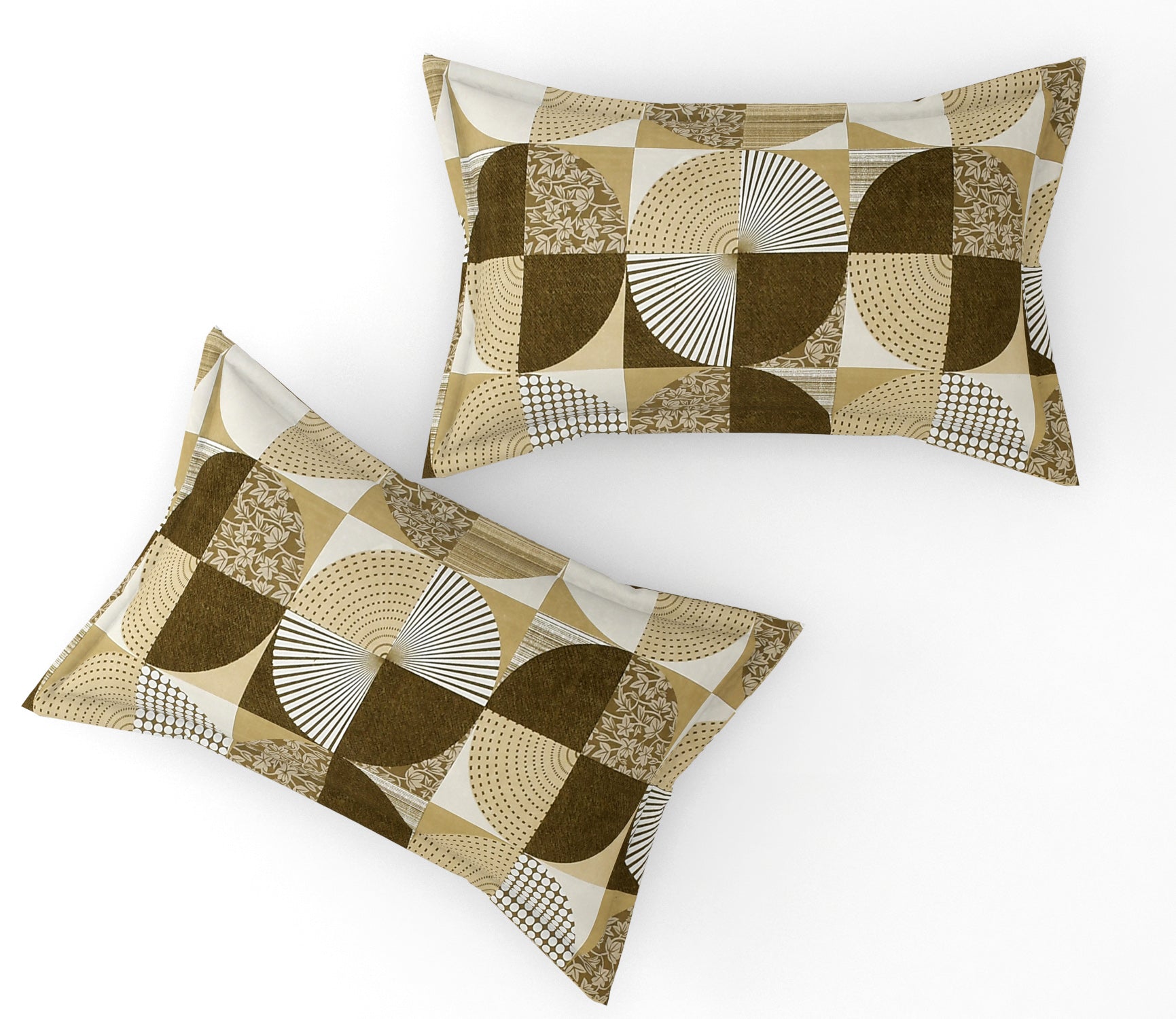 Furnofy Premium Printed Double Bedsheet (90x100 Inches) with 2 Pillow Covers (Flat, Geometric) - Mustard and Whited