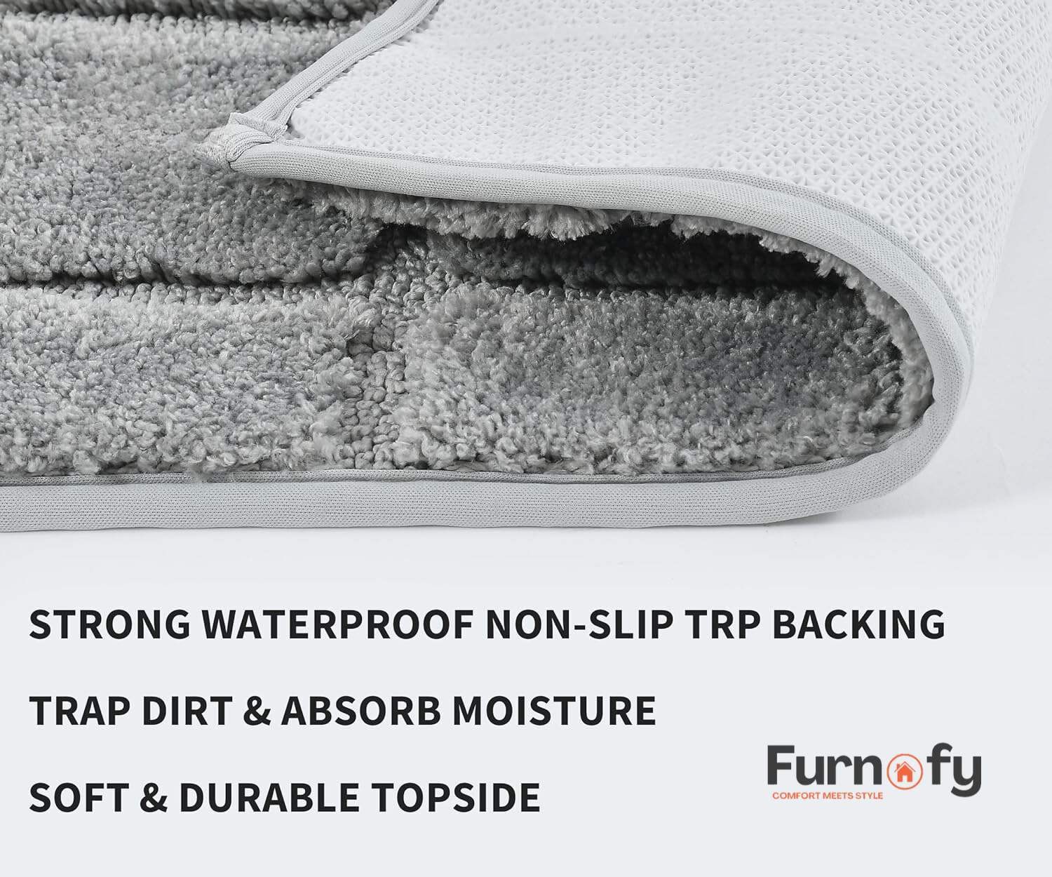 Furnofy Antiskid Lightweight Fluffy Doormats (Pack of 1, 40x60 CMs) - Light Grey