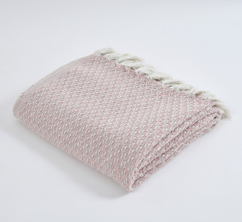 Furnofy Cotton Hand Knitted Throw Blanket (50 x 60 Inches), Pink