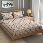Furnofy Super Premium Printed King Bedsheet (108x108 Inches) with 2 Pillow Covers (Gift Set)- Flat, Cream/Neutral