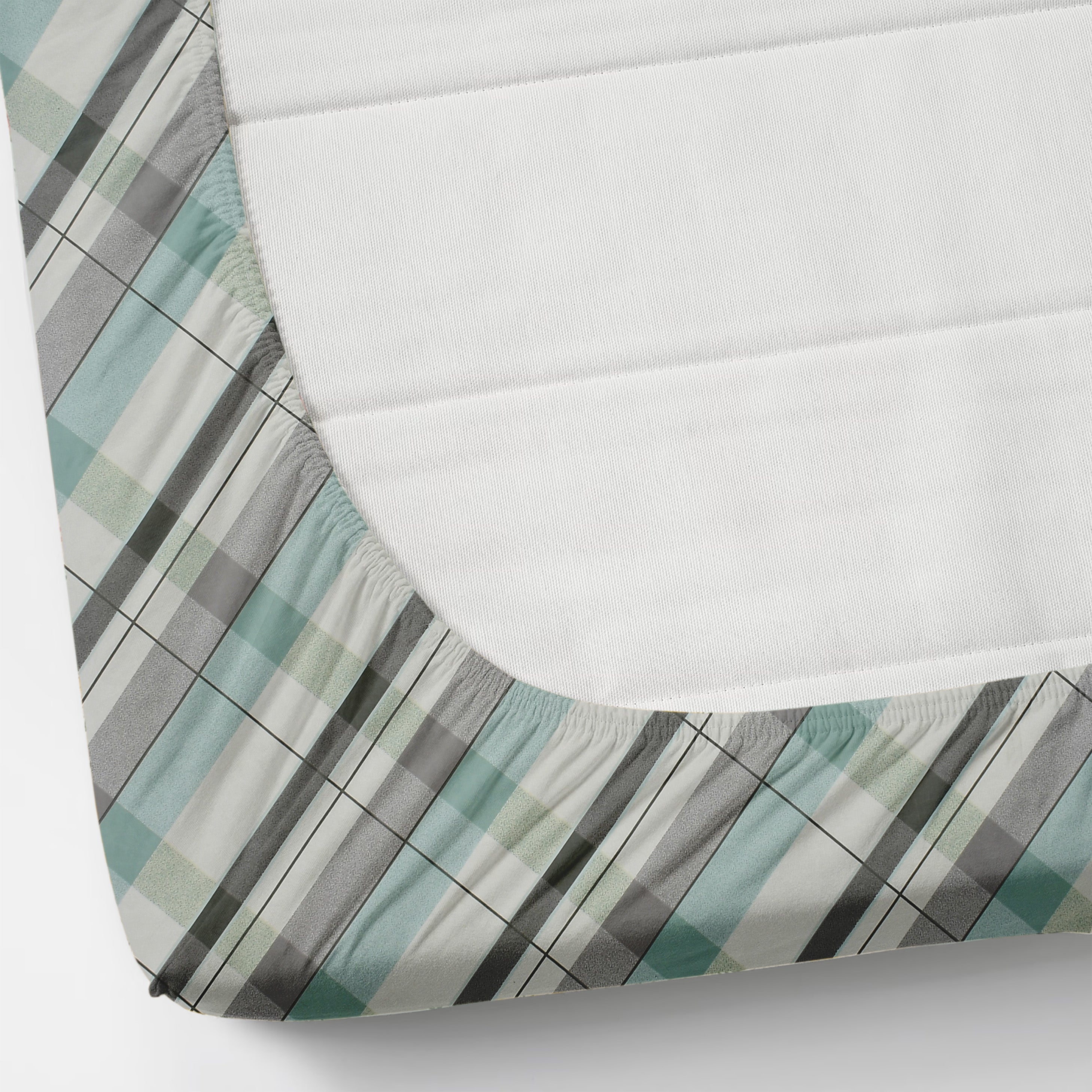 Furnofy Premium Fitted Double Bedsheet with 2 Pillow Covers (L-78" x B-72" + 6" Pocket) - Fitted, White & Aqua