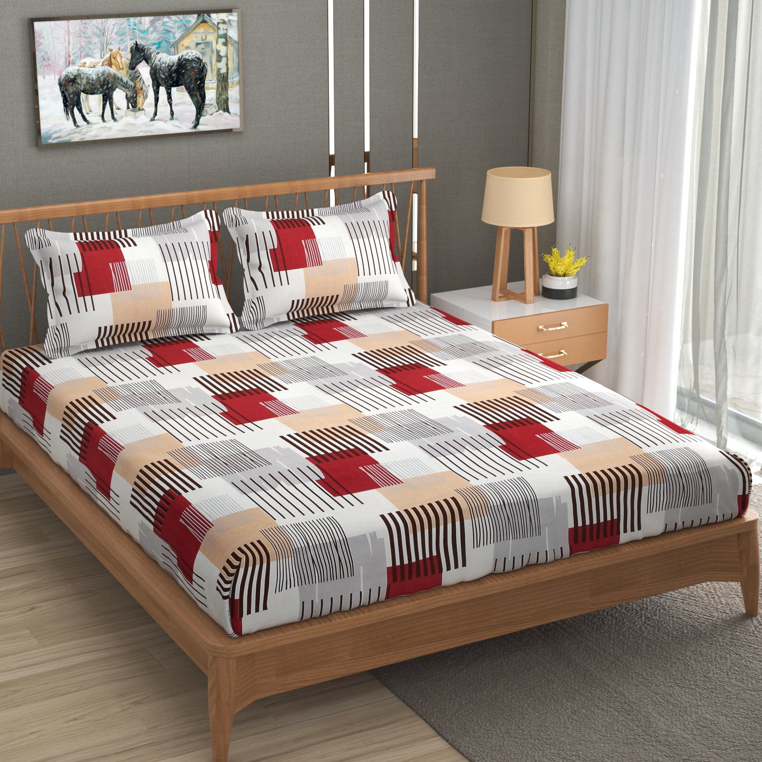 Furnofy Premium Printed Double Bedsheet (90x100 Inches) with 2 Pillow Covers (Butter Cotton Gift Set) - Flat, Multicolor