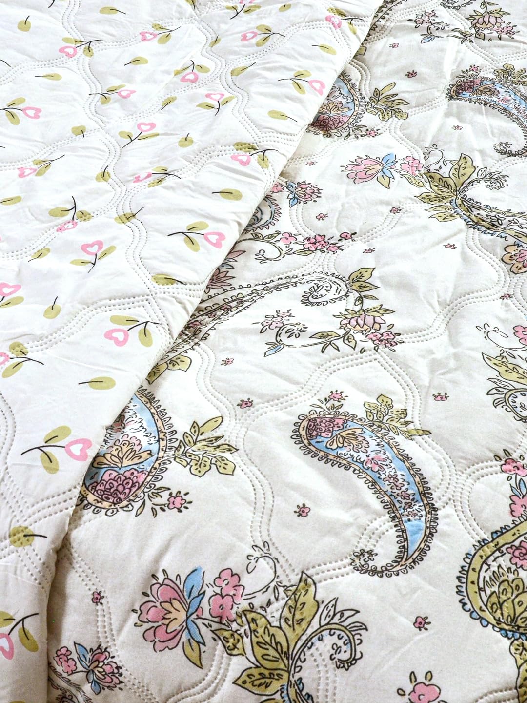 Furnofy 200 GSM Premium Single Bed Reversible Comforter/Quilt (150x220 cm) - Microfiber, Pack of 1, Floral White