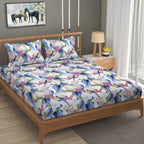 Furnofy Premium Printed Double Bedsheet (90x100 Inches) with 2 Pillow Covers (Gift Set)- Flat, Multicolor - Floral