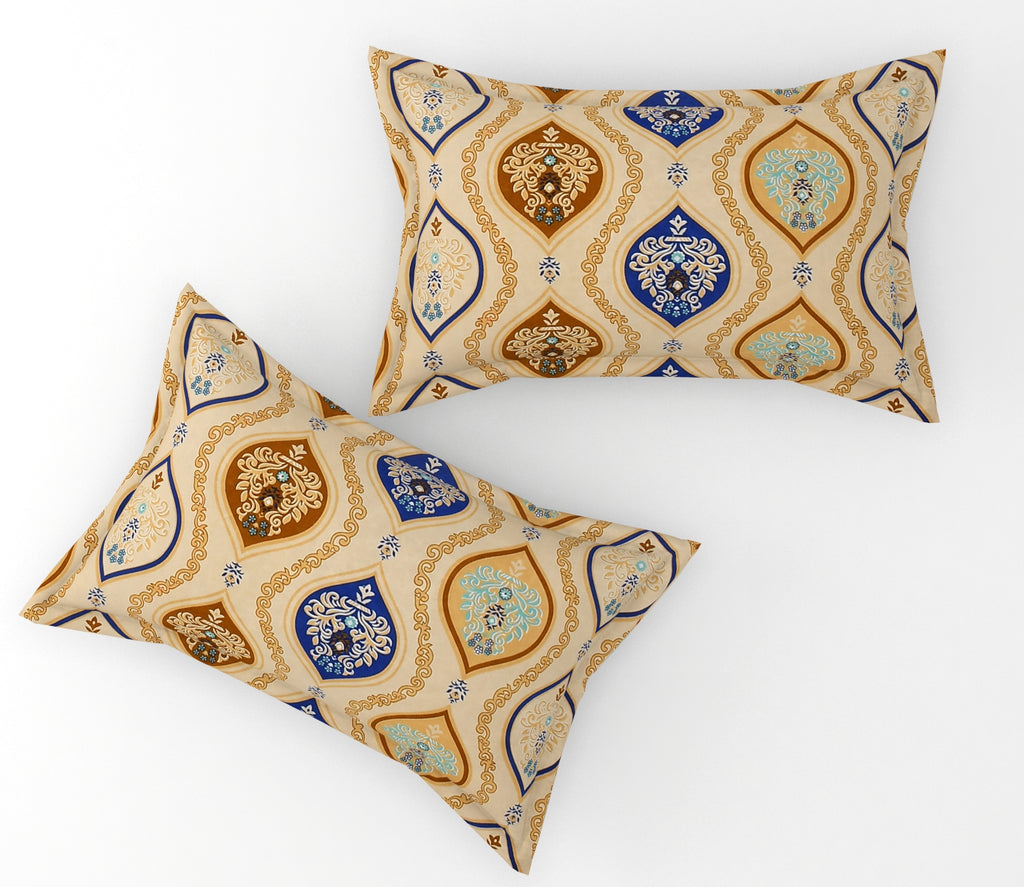 Furnofy Premium Printed Double Bedsheet (90x100 Inches) with 2 Pillow Covers - Flat, Sand & Blue