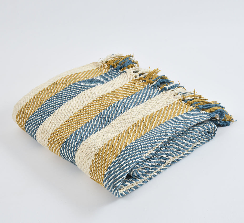 Furnofy Cotton Hand Knitted Throw Blanket (127 x 152) Cms -Multicolor