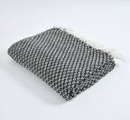 Furnofy Cotton Hand Knitted Throw Diamond Design Blanket (50 x 60 Inches), Black & White