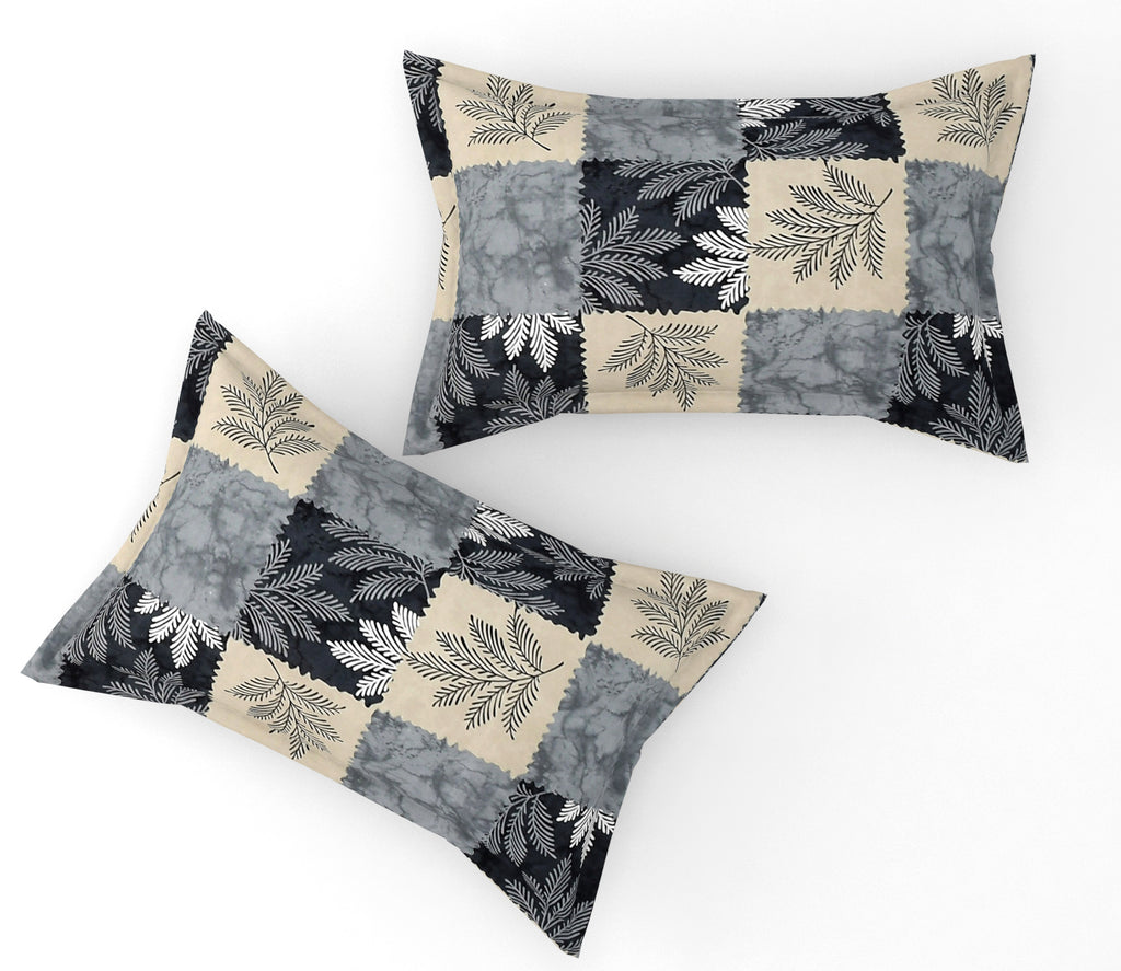 Furnofy Premium Printed Double Bedsheet (90x100 Inches) with 2 Pillow Covers (Flat, Blocks) - Grey & Beige