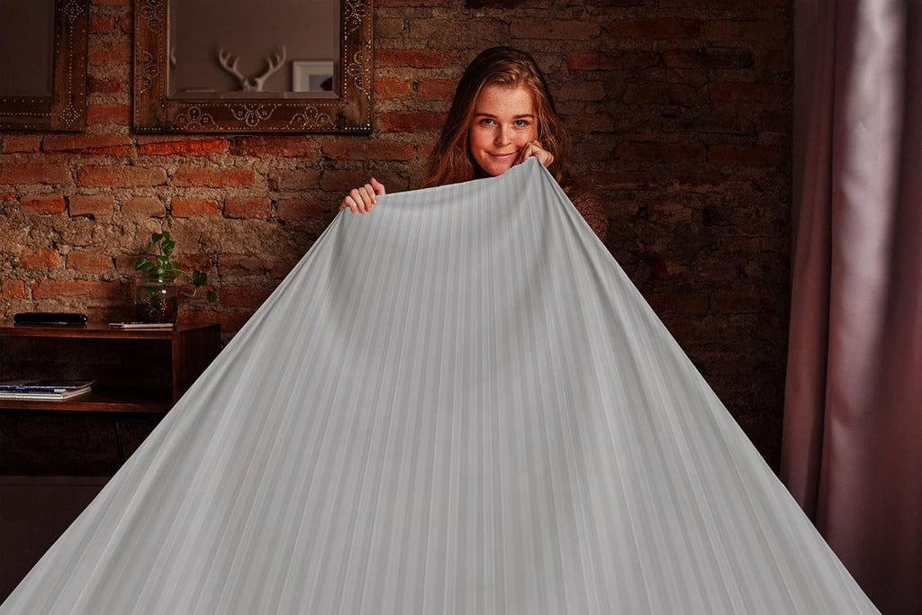 Furnofy Premium King Bedsheet with 2 Pillow Covers (108x108 Inches) - Satin Stripe, Gray