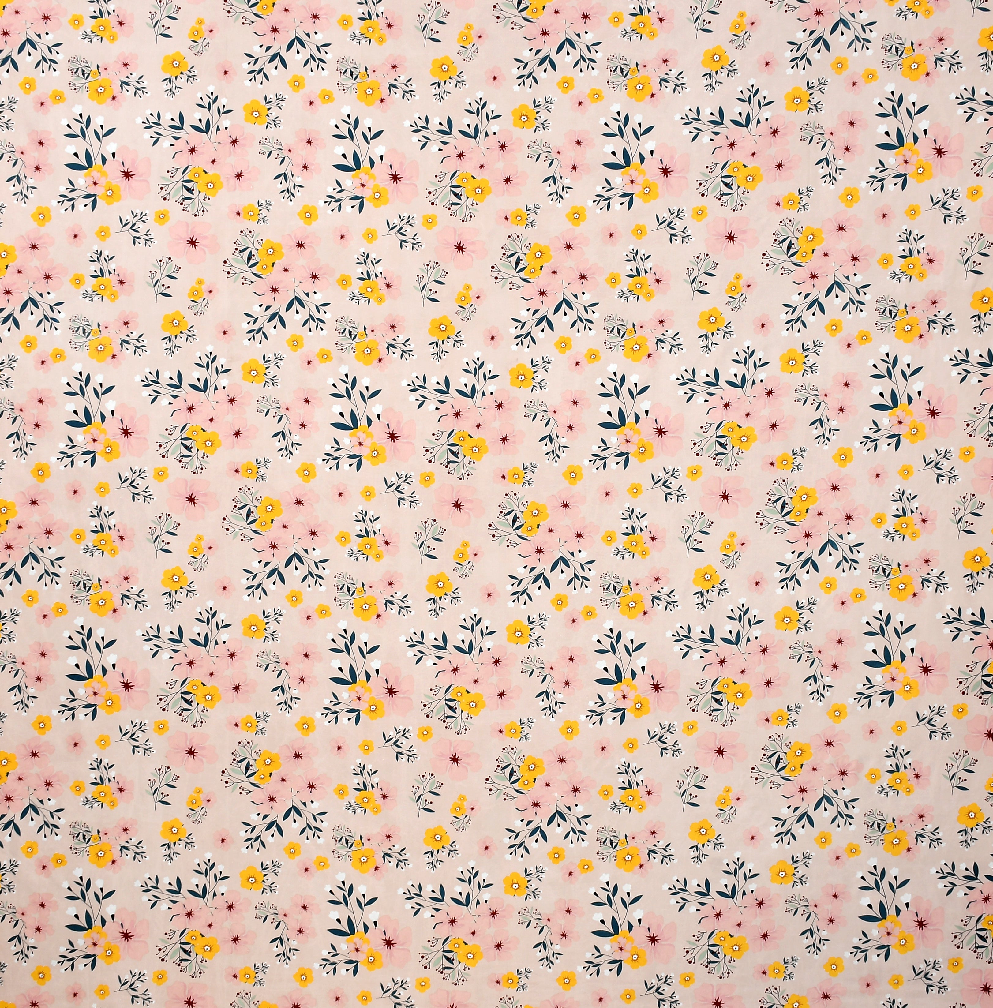 Furnofy Premium Cordinated King Bedsheet with 2 Pillow Covers (108x108 Inches) - Flat, Peach Sky Green, Floral