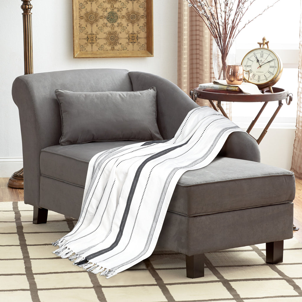 Furnofy Cotton Sofa Throws for Home Decor (127 x 152) Cms - White Stripe