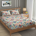 Furnofy Premium Printed Double Bedsheet (90x100 Inches) with 2 Pillow Covers (Gift Set)- Flat, Multicolor - Stone Print