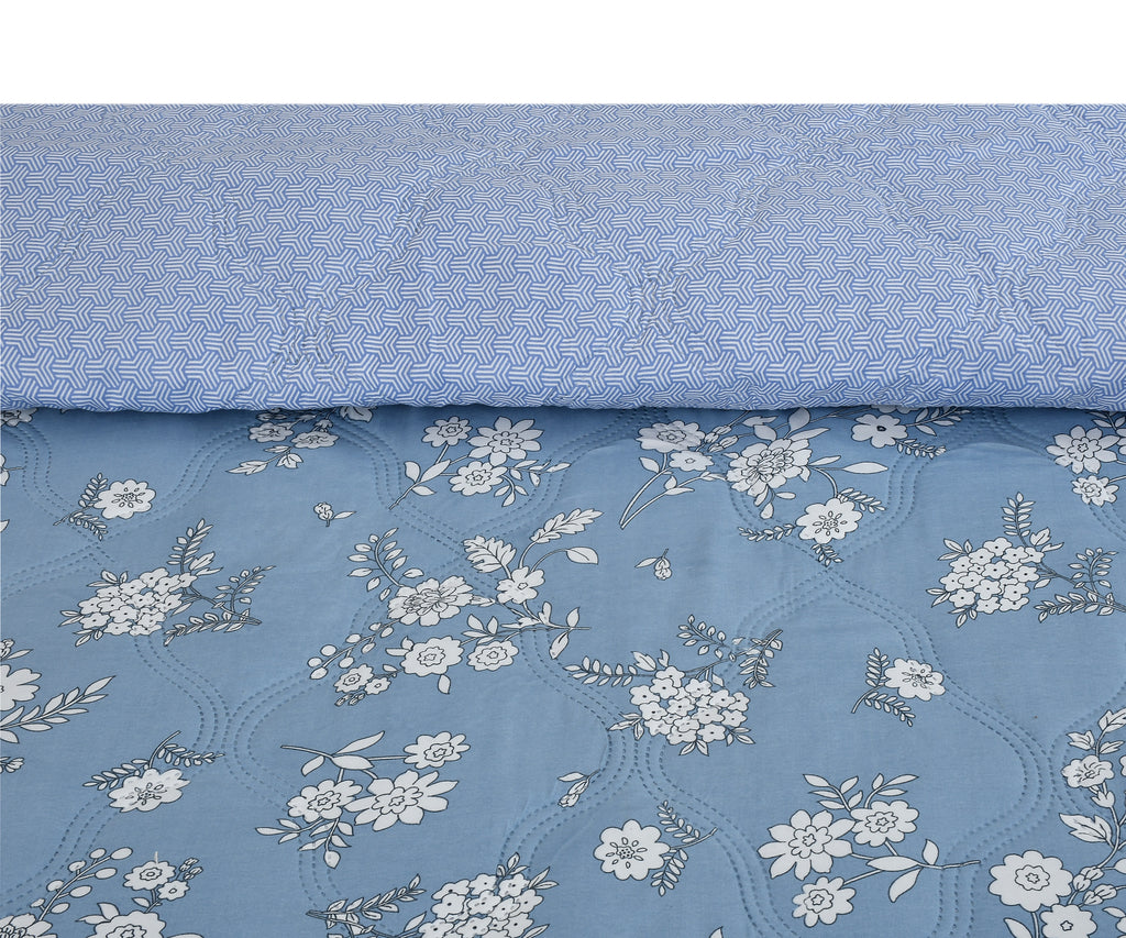 Furnofy 200 GSM Premium King Size Reversible Comforter/Quilt (220x224 cm) - Microfiber, Pack of 1, Floral - Blue