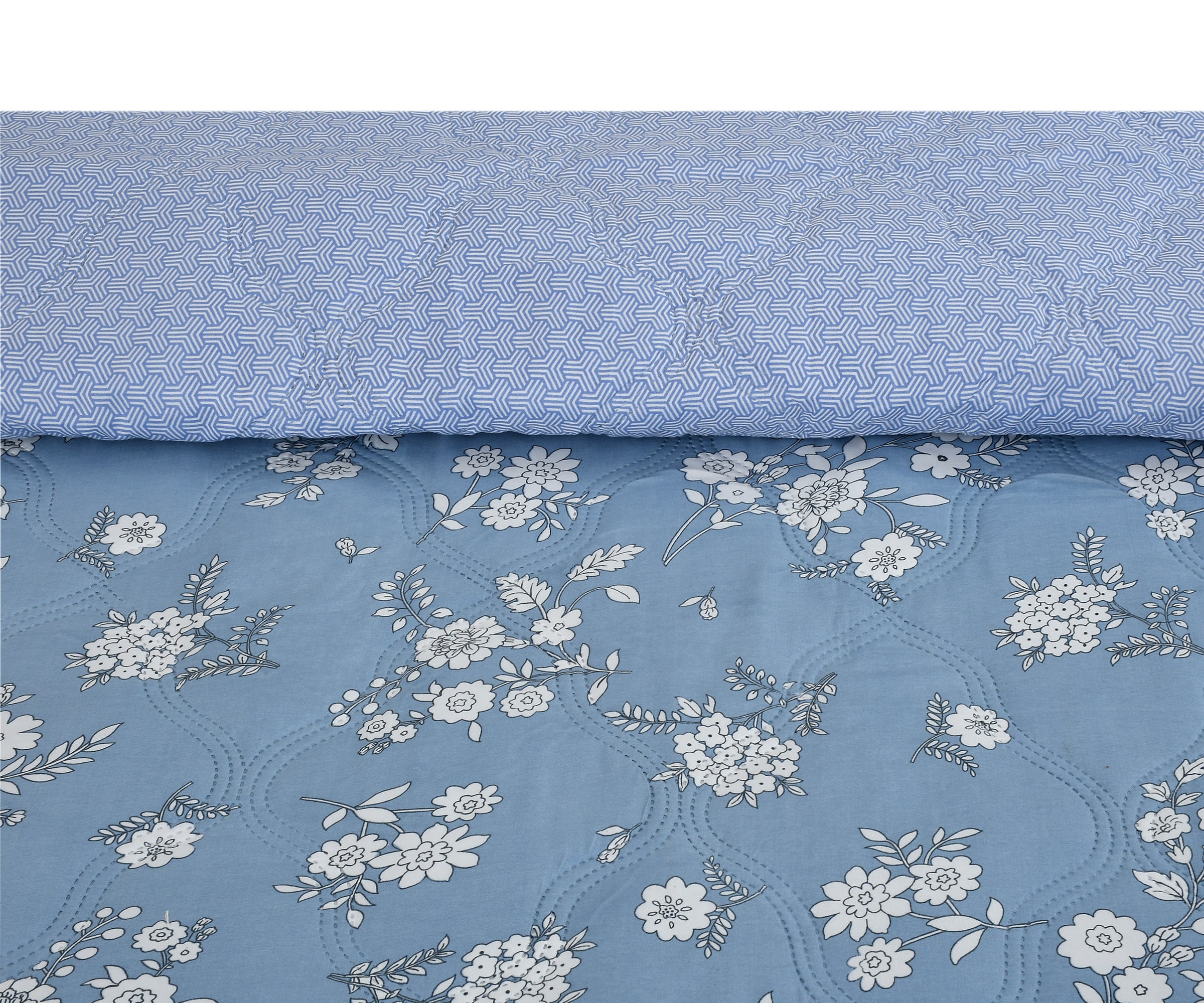 Furnofy 200 GSM Premium King Size Reversible Comforter/Quilt (220x224 cm) - Microfiber, Pack of 1, Floral - Blue