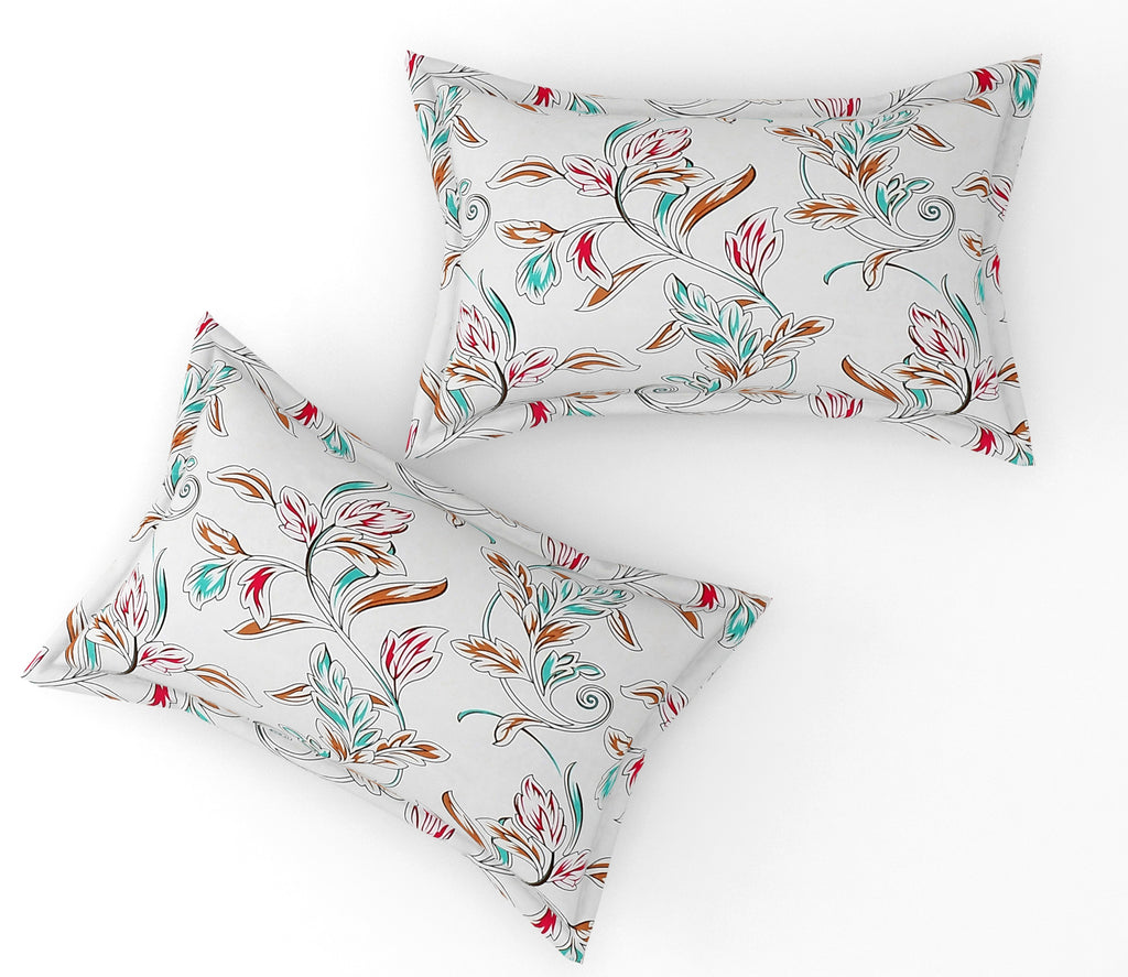 Furnofy Premium Printed Double Bedsheet (90x100 Inches) with 2 Pillow Covers (Flat, Floral) -  White