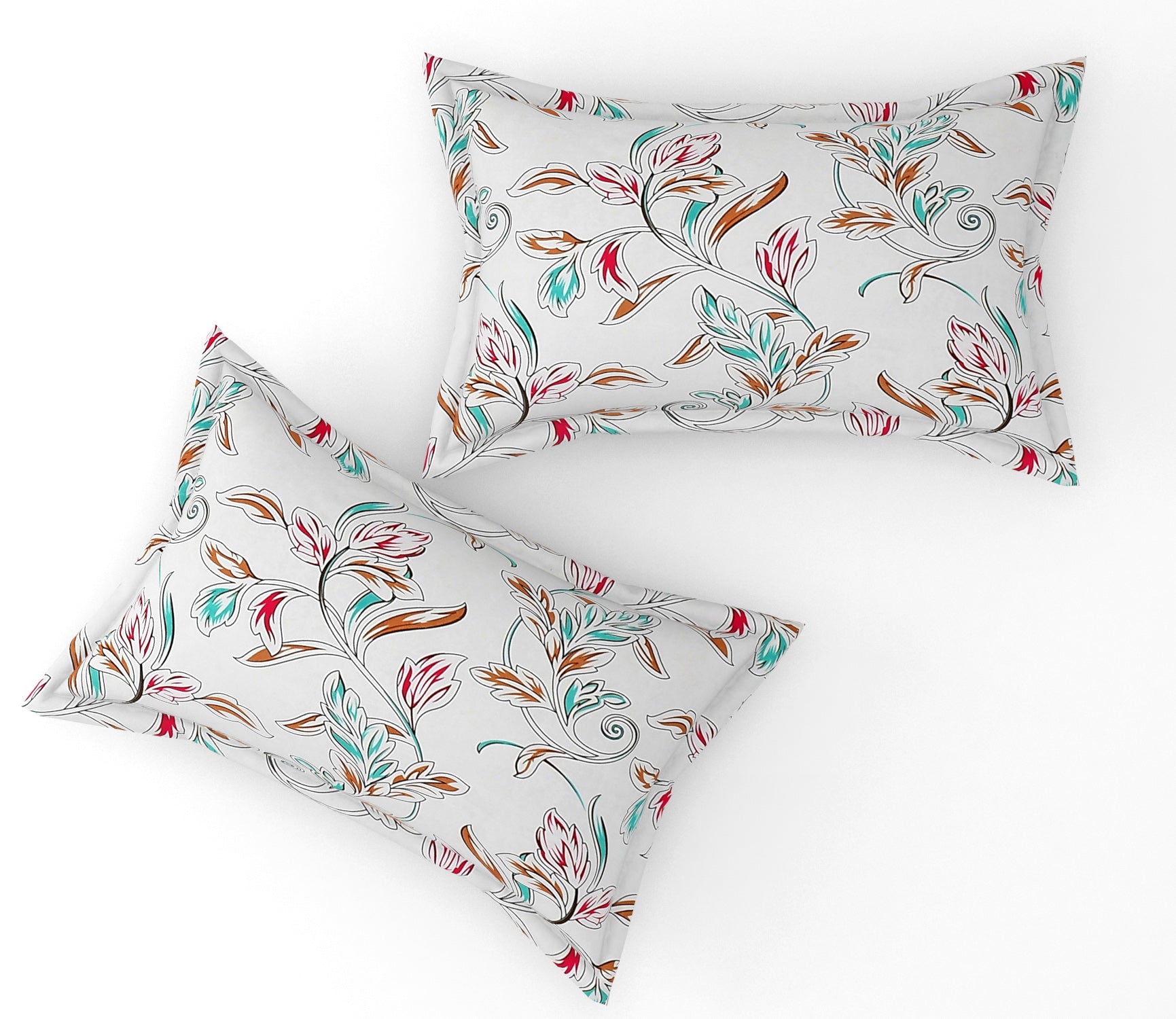 Furnofy Premium Printed Double Bedsheet (90x100 Inches) with 2 Pillow Covers (Flat, Floral) -  White
