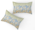 Furnofy Premium Printed Double Bedsheet (90x100 Inches) with 2 Pillow Covers - Flat, Olive Green & Blue - Pattern