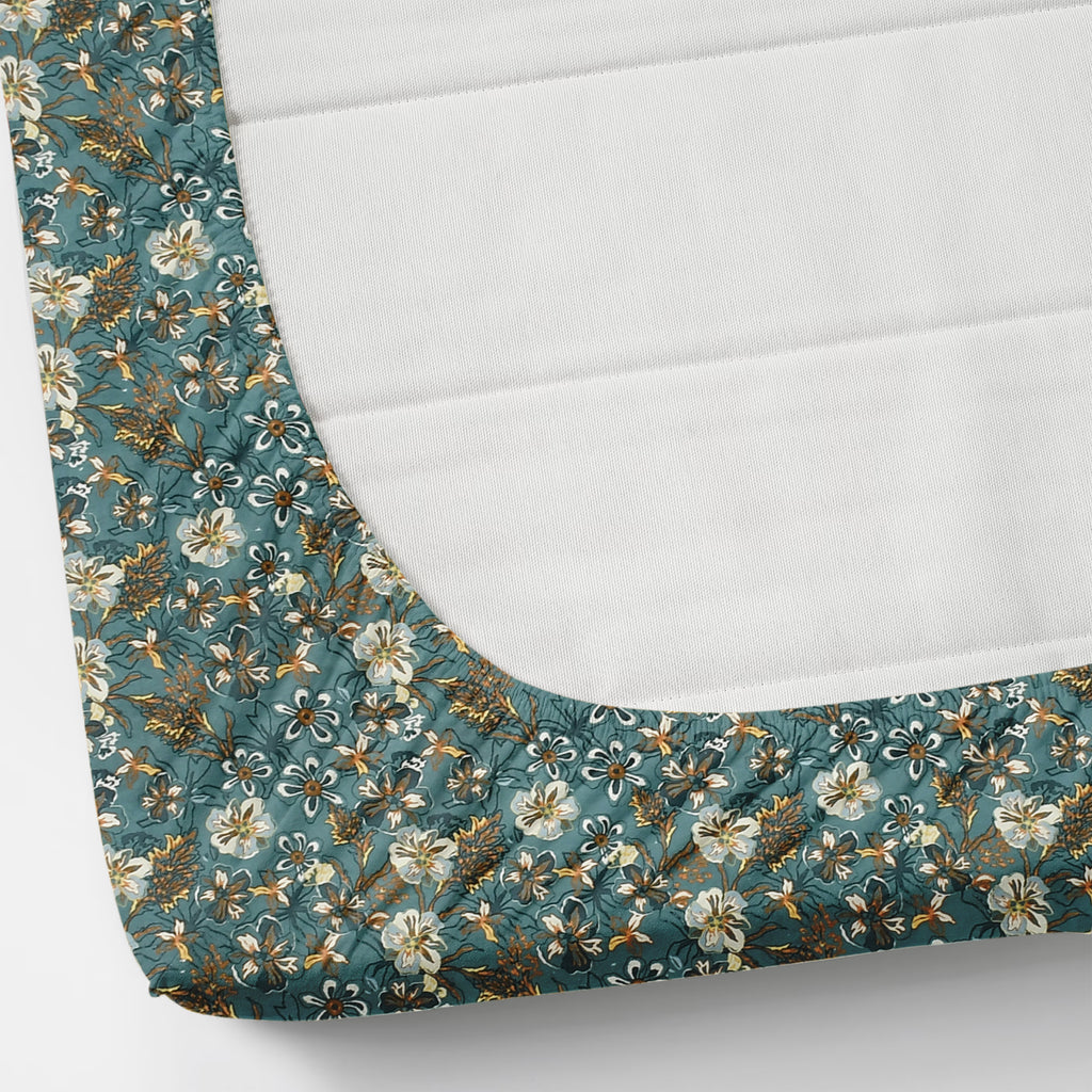 Furnofy Premium Fitted Double Bedsheet with 2 Pillow Covers (L-78" x B-72" + 6" Pocket) - Fitted, Green & Blue - Floral