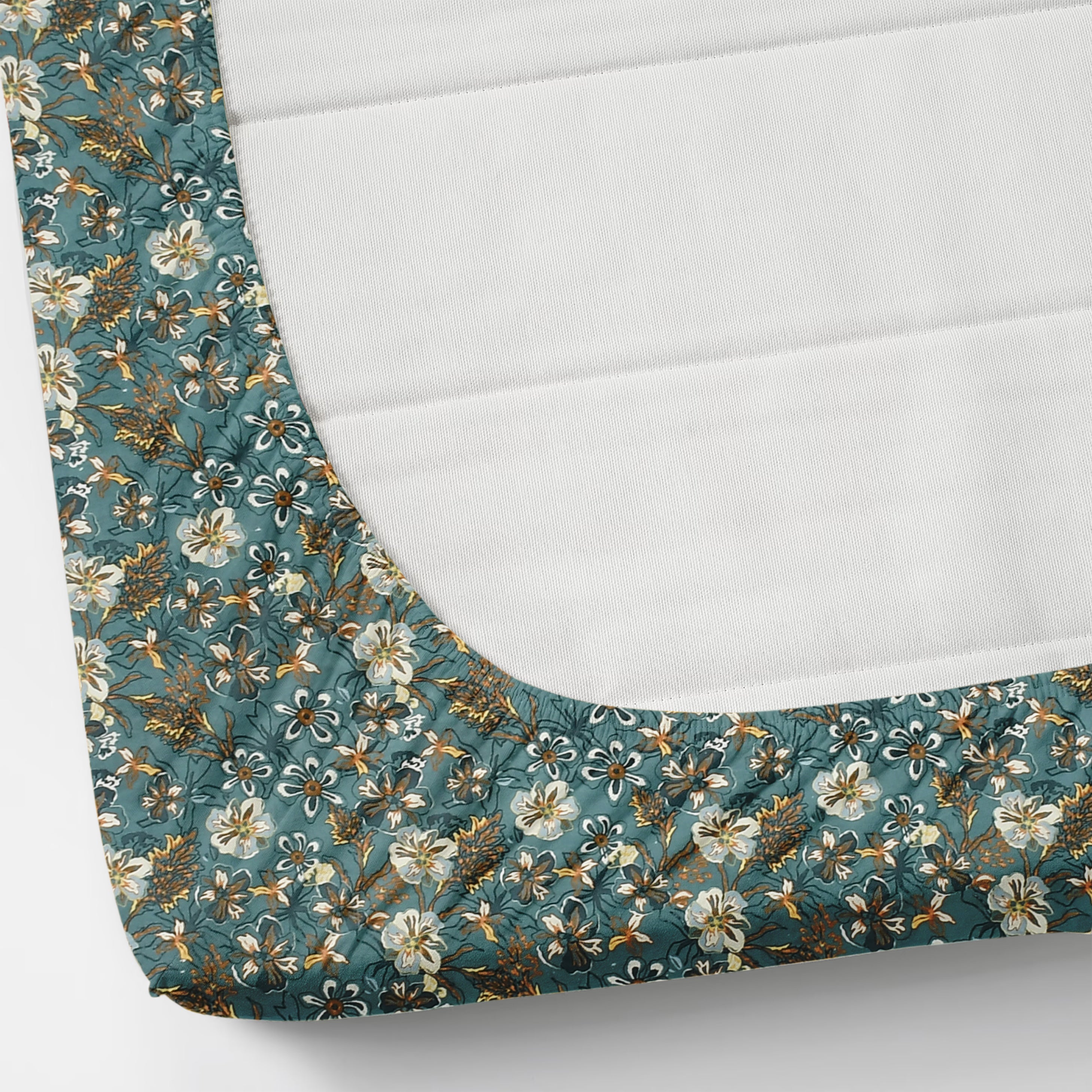 Furnofy Premium Fitted Double Bedsheet with 2 Pillow Covers (L-78" x B-72" + 6" Pocket) - Fitted, Green & Blue - Floral