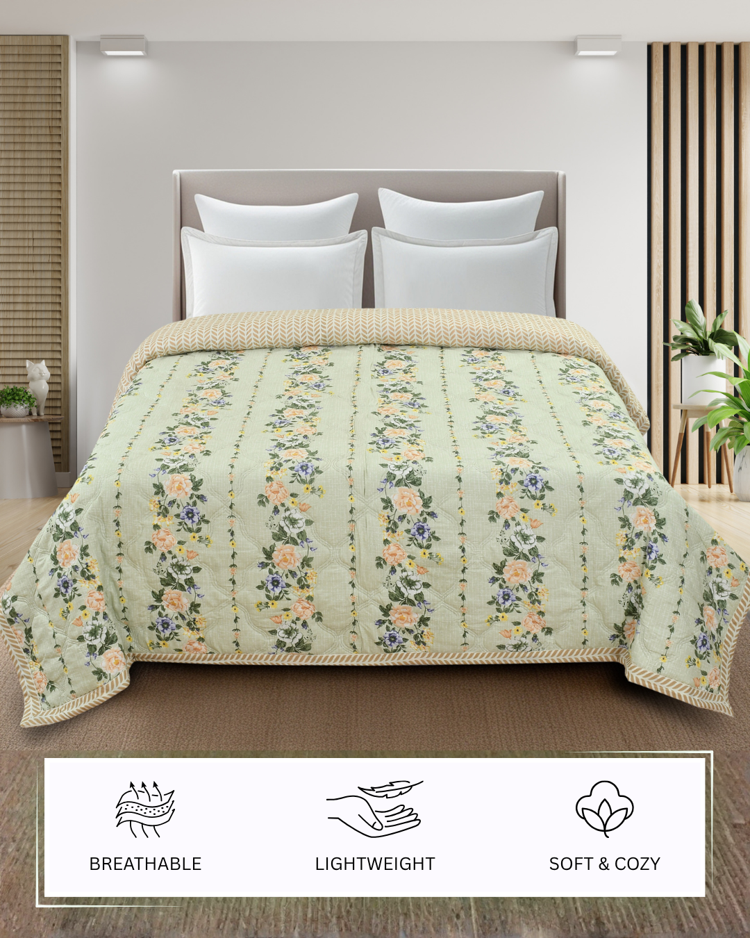 Furnofy 200 GSM Premium King Size Reversible Comforter/Quilt (220x224 cm) - Microfiber, Pack of 1