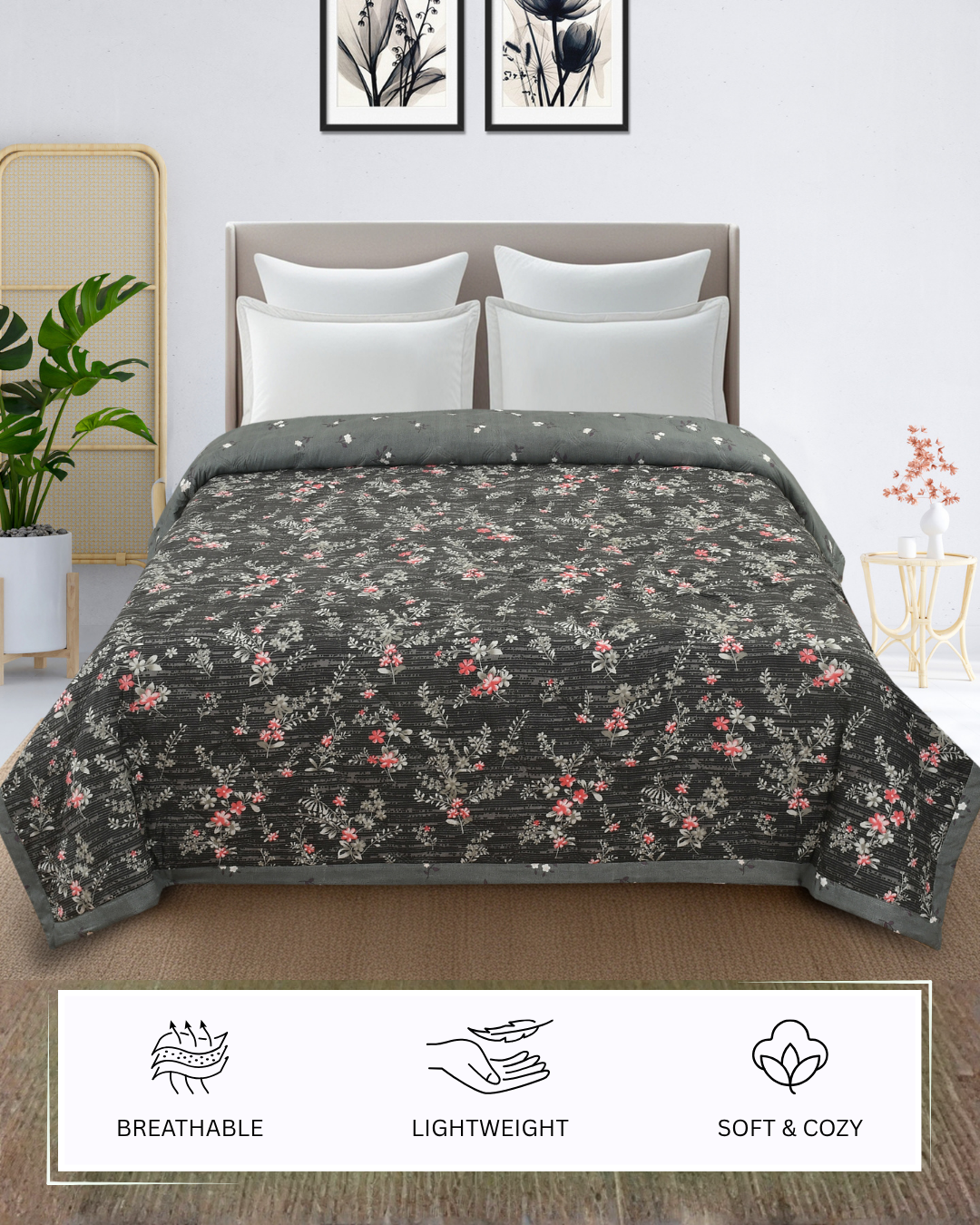 Furnofy 200 GSM Premium King Size Reversible Comforter/Quilt (220x224 cm) - Microfiber, Pack of 1