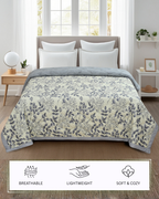 Furnofy 200 GSM Premium King Size Reversible Comforter/Quilt (220x224 cm) - Microfiber, Pack of 1, Floral White