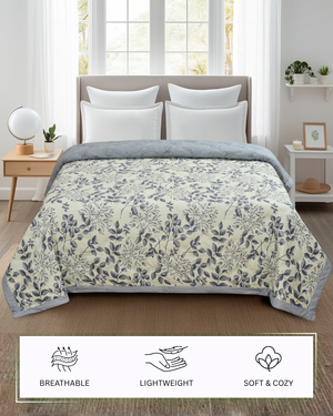 Furnofy 200 GSM Premium King Size Reversible Comforter/Quilt (220x224 cm) - Microfiber, Pack of 1, Floral White