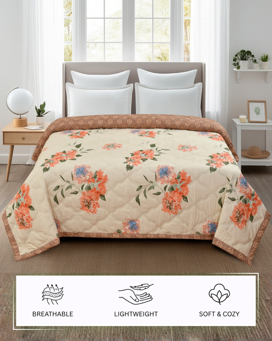 Furnofy 200 GSM Premium King Size Reversible Comforter/Quilt (220x224 cm) - Microfiber, Pack of 1, Floral Beige
