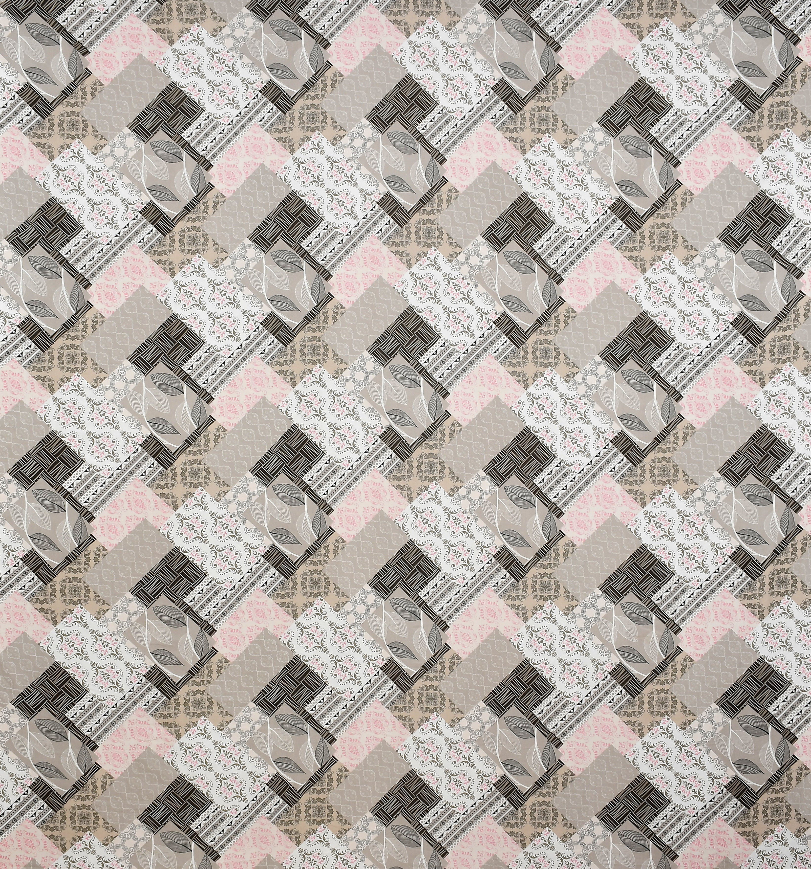 Furnofy Premium Printed Double Bedsheet (90x100 Inches) with 2 Pillow Covers (Flat, Geometric) - Pink & Grey
