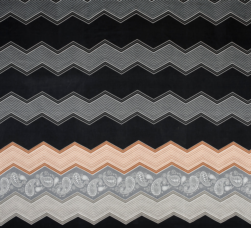 Furnofy Premium Printed Double Bedsheet (90x100 Inches) with 2 Pillow Covers (Flat, Wave) - Black, Grey and Peach