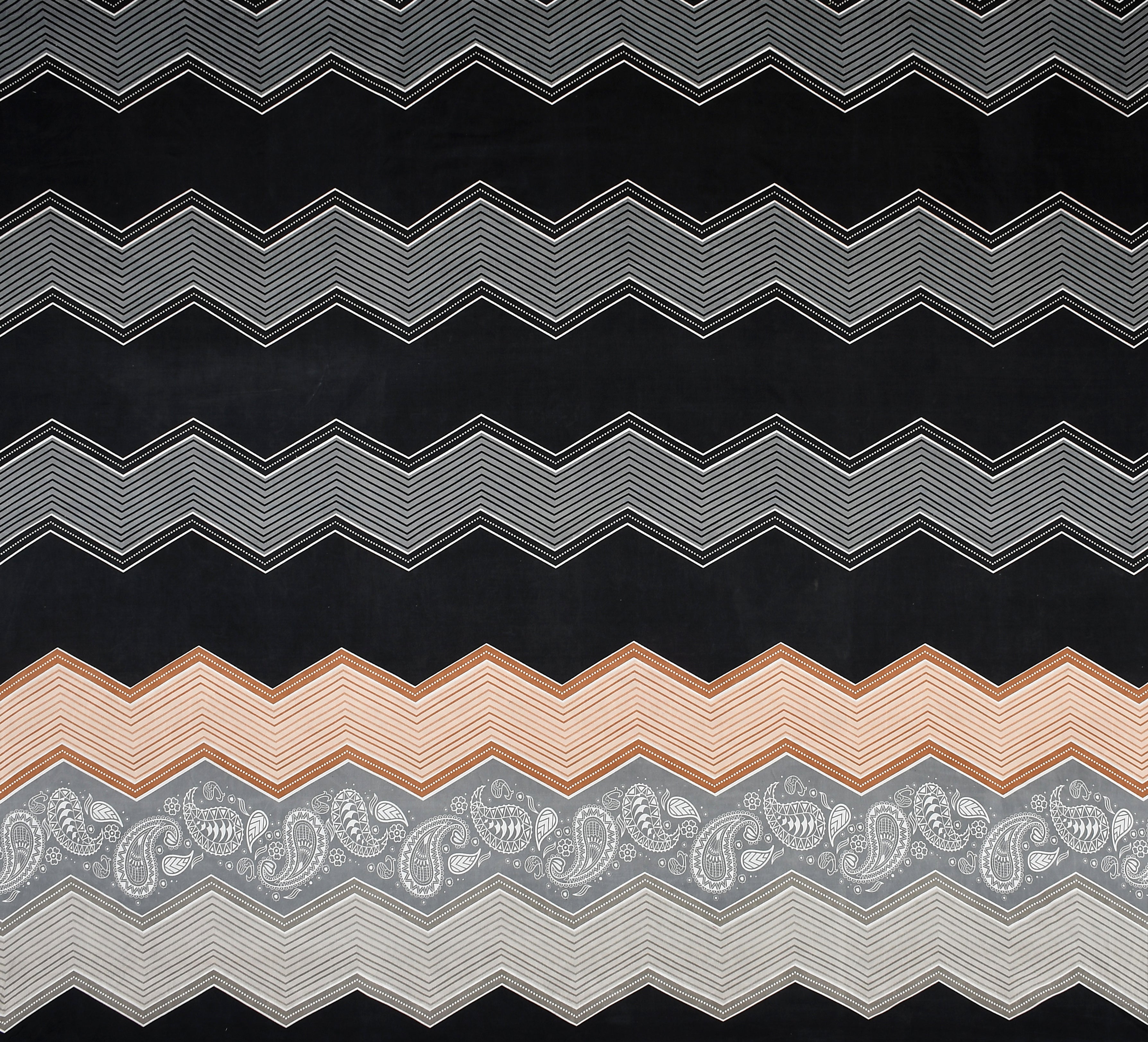 Furnofy Premium Printed Double Bedsheet (90x100 Inches) with 2 Pillow Covers (Flat, Wave) - Black, Grey and Peach