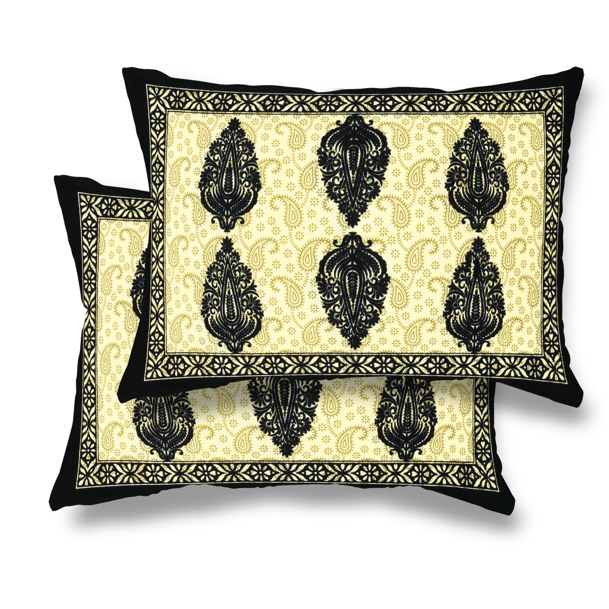 Furnofy 100% Cotton Traditional Jaipuri Print King Size Bedsheet (90x108 Inches) with 2 Matching Pillow Covers – Flat, Black & White