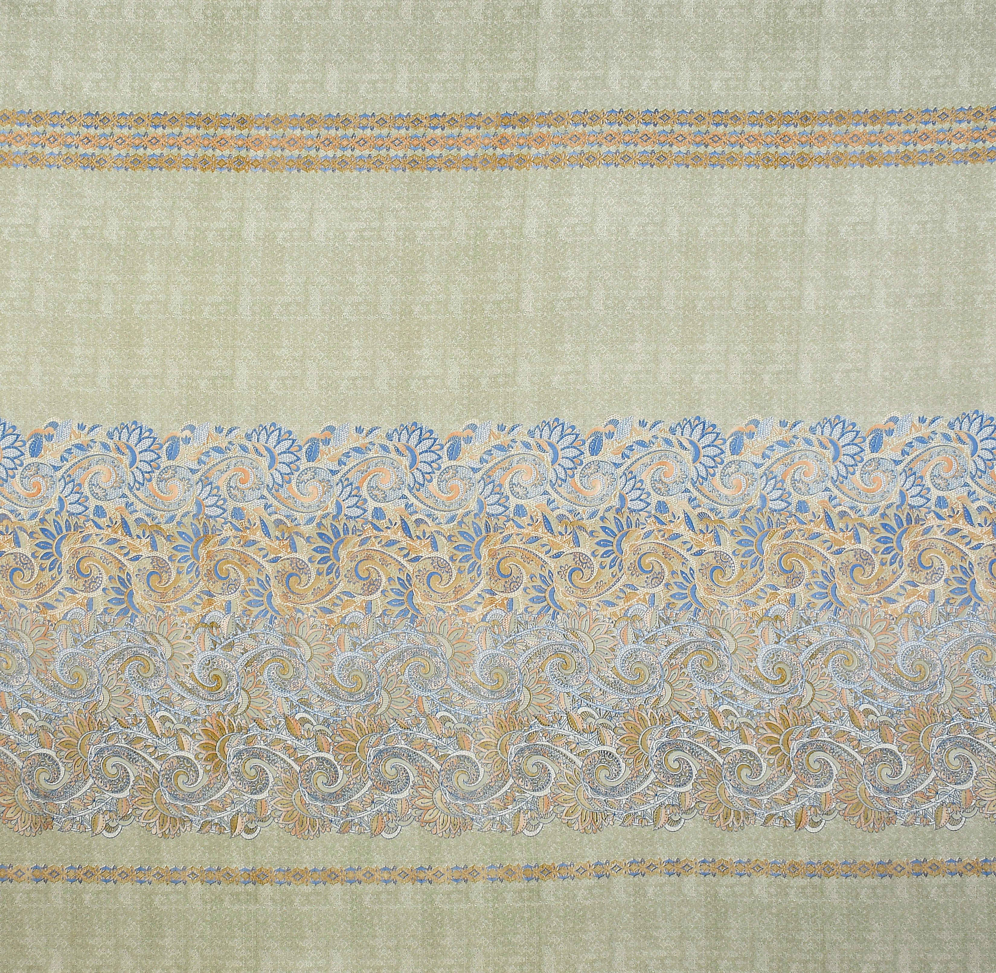 Furnofy Premium Printed Double Bedsheet (90x100 Inches) with 2 Pillow Covers - Flat, Olive Green & Blue - Pattern