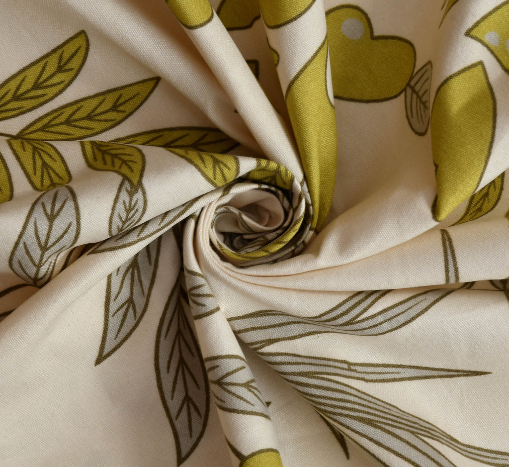 Furnofy Premium Printed Double Bedsheet (90x100 Inches) with 2 Pillow Covers (Gift Set) - Flat, Cream & Green- Floral