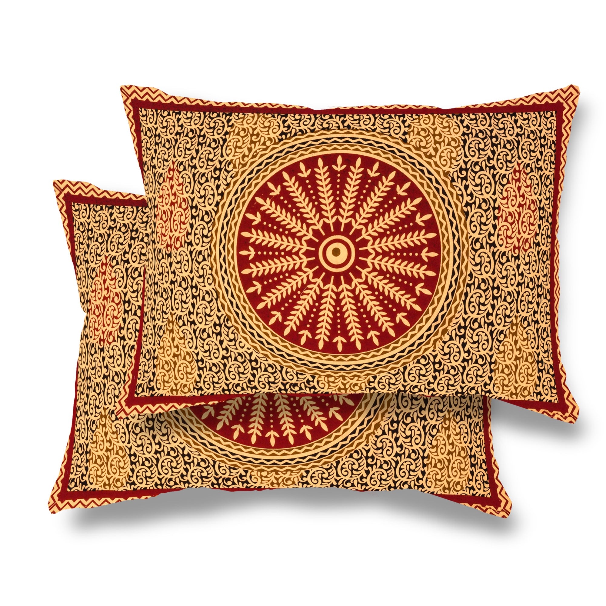 Furnofy 100% Cotton Traditional Jaipuri Print King Size Bedsheet (90x108 Inches) with 2 Matching Pillow Covers – Flat, Maroon