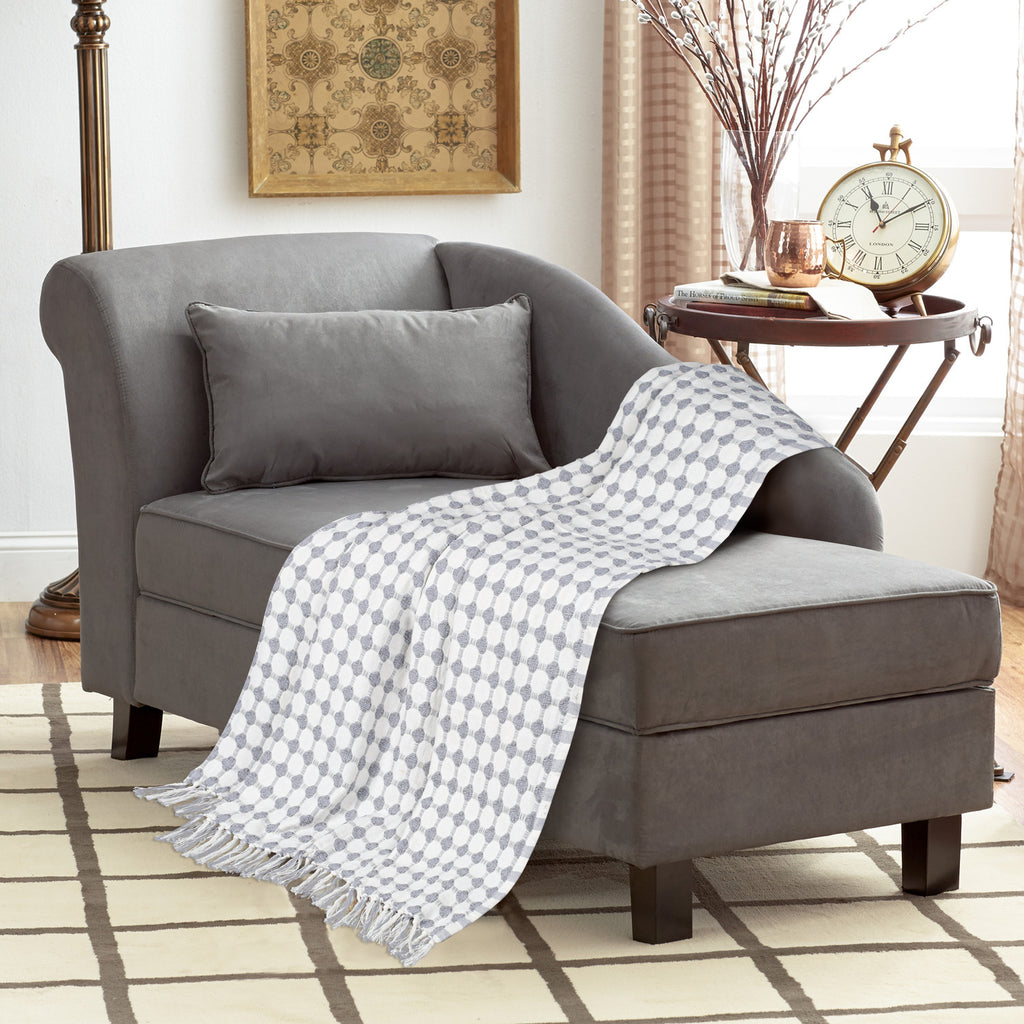 Furnofy Decorative Cotton Sofa Throws for Home Decor (127 x 152) Cms - White Checkered