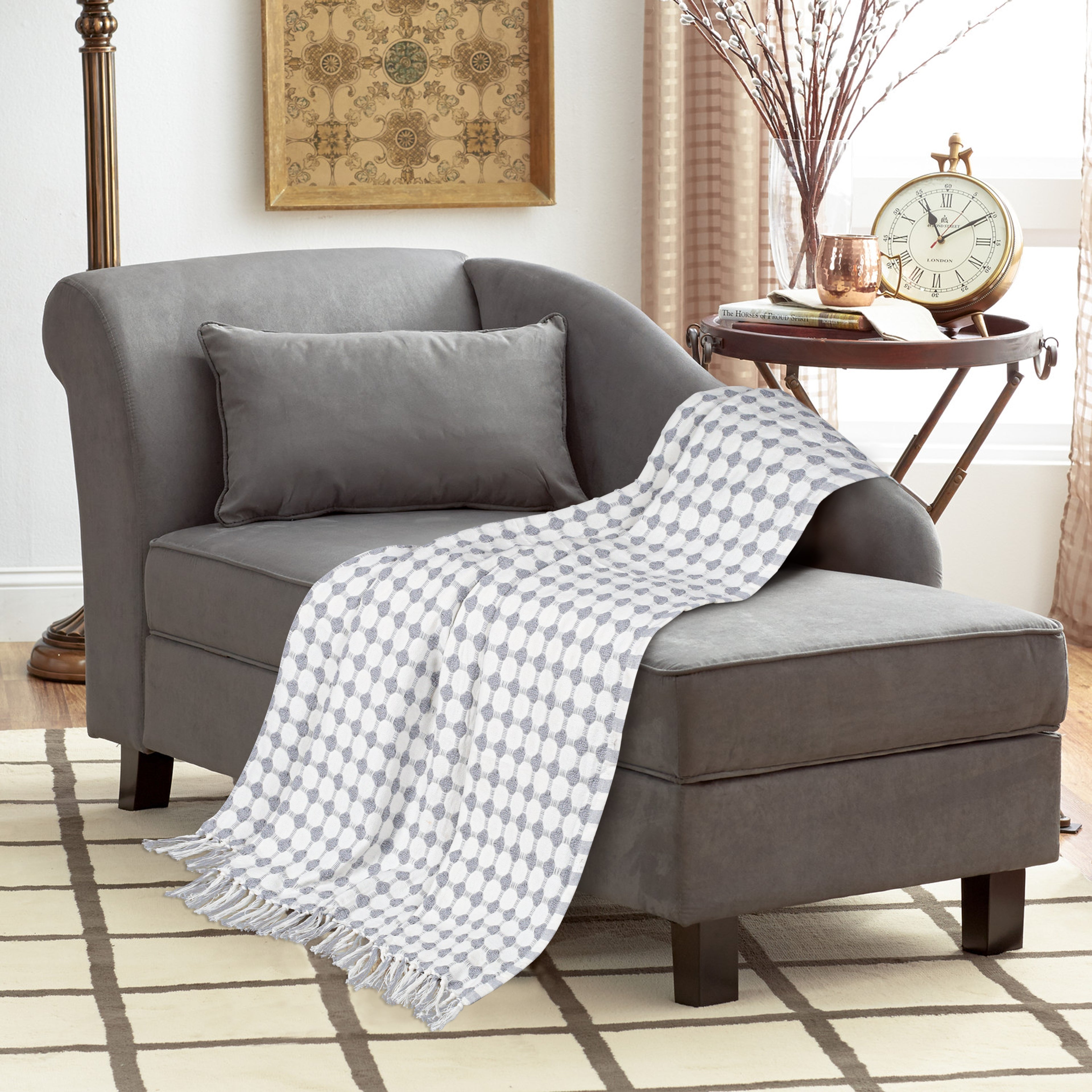 Furnofy Decorative Cotton Sofa Throws for Home Decor (127 x 152) Cms - White Checkered