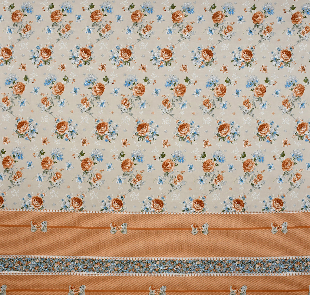 Furnofy Premium Printed Double Bedsheet (90x100 Inches) with 2 Pillow Covers (Flat, Floral) - Peach and Beige