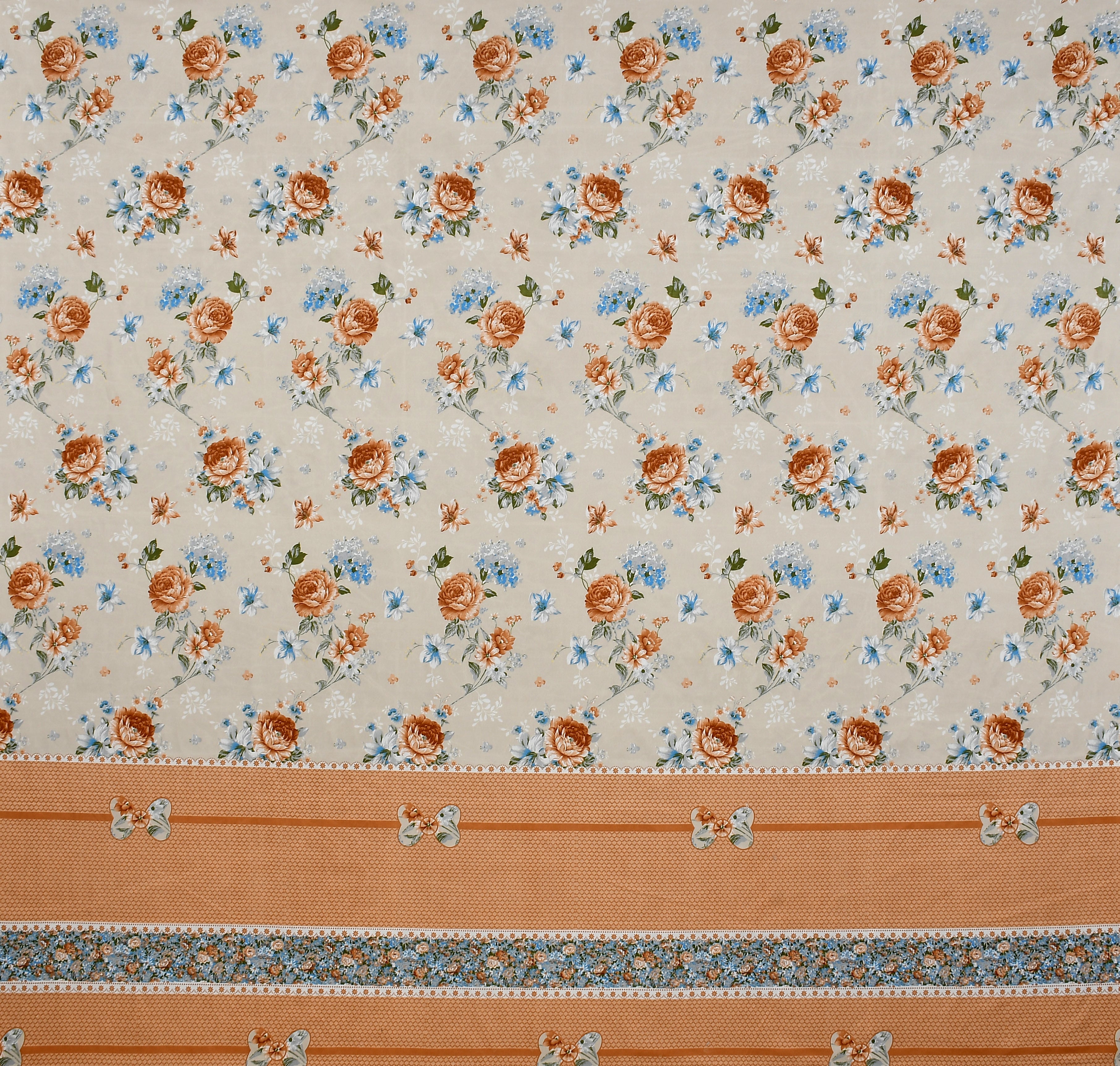 Furnofy Premium Printed Double Bedsheet (90x100 Inches) with 2 Pillow Covers (Flat, Floral) - Peach and Beige