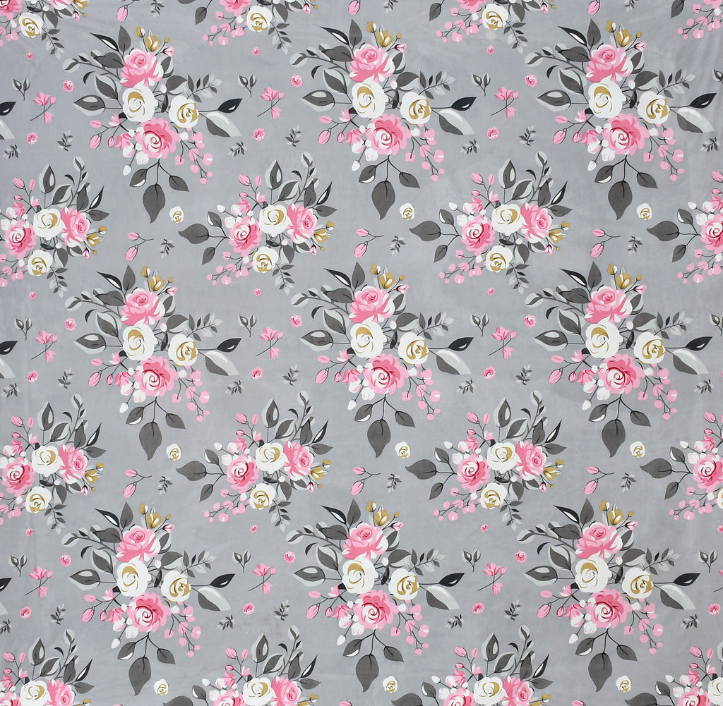 Furnofy Premium Fitted Double Bedsheet with 2 Pillow Covers (L-78" x B-72" + 6" Pocket) - Fitted, Grey and Pink - Floral