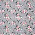 Furnofy Premium Fitted Double Bedsheet with 2 Pillow Covers (L-78" x B-72" + 6" Pocket) - Fitted, Grey and Pink - Floral
