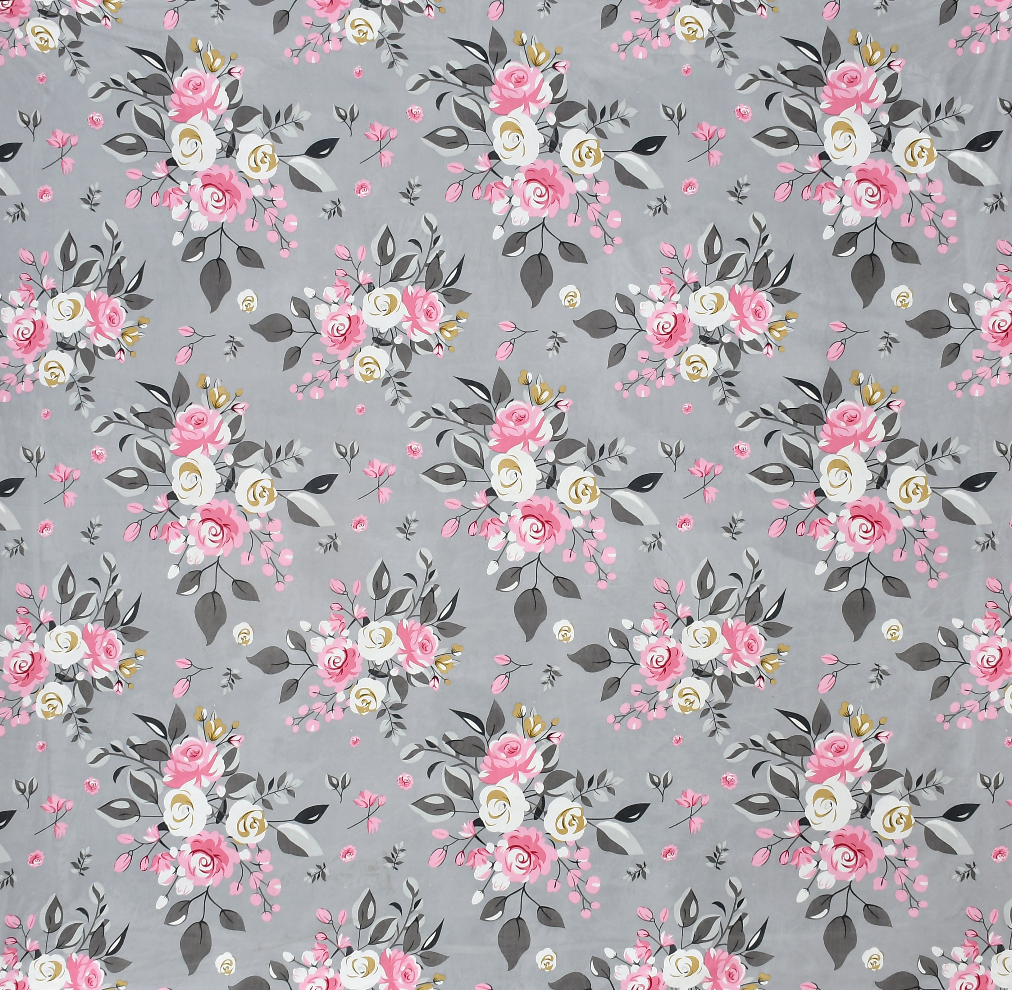 Furnofy Premium Fitted Double Bedsheet with 2 Pillow Covers (L-78" x B-72" + 6" Pocket) - Fitted, Grey and Pink - Floral
